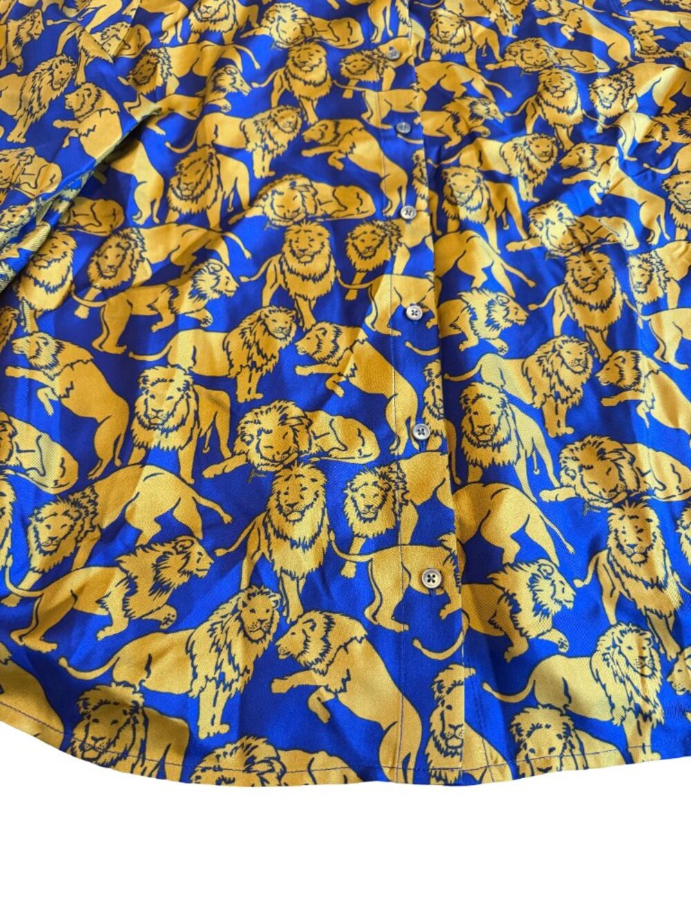 J. Crew Collection Blue Gold Lion Print Silk Shirt Blouse Size 18 Women's NWT - Picture 14 of 14